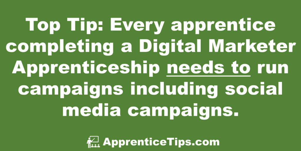 Digital Marketer Apprenticeship - apprentices must implement social media campaigns.