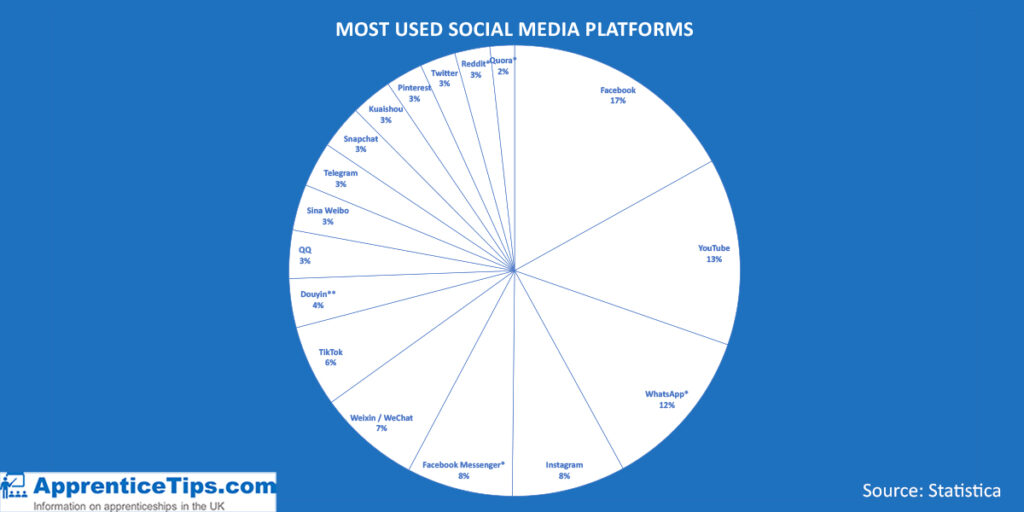 Pie chart of social media for digital marketers