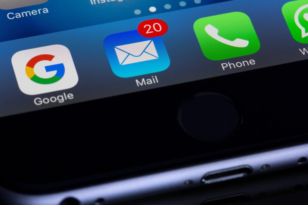 Phone screen showing the email icon with notifications.
