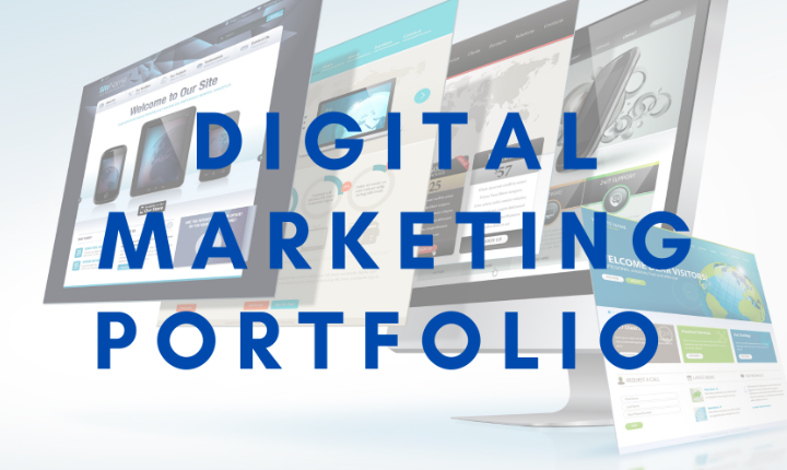 text that says 'digital marketing portfolio' picture with templates in the background 