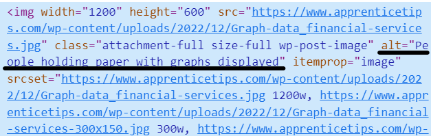 Alt text of a site image which is shown within a line of code.