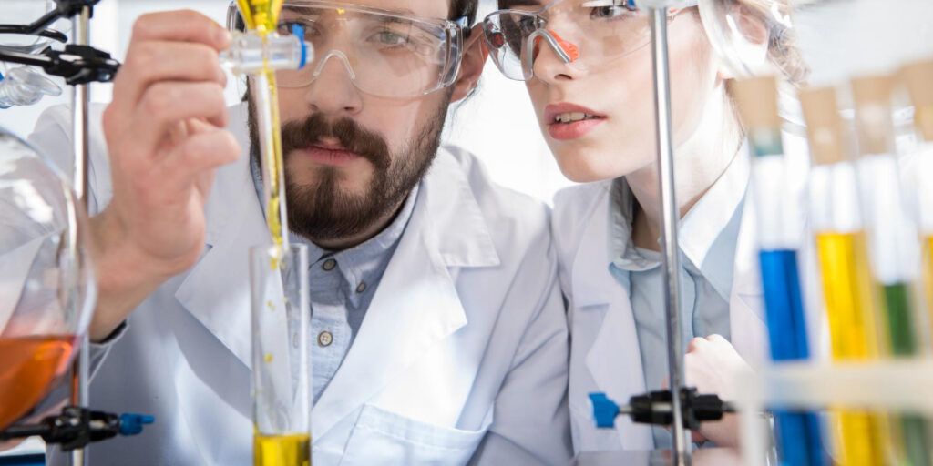 Man and woman doing an experiment