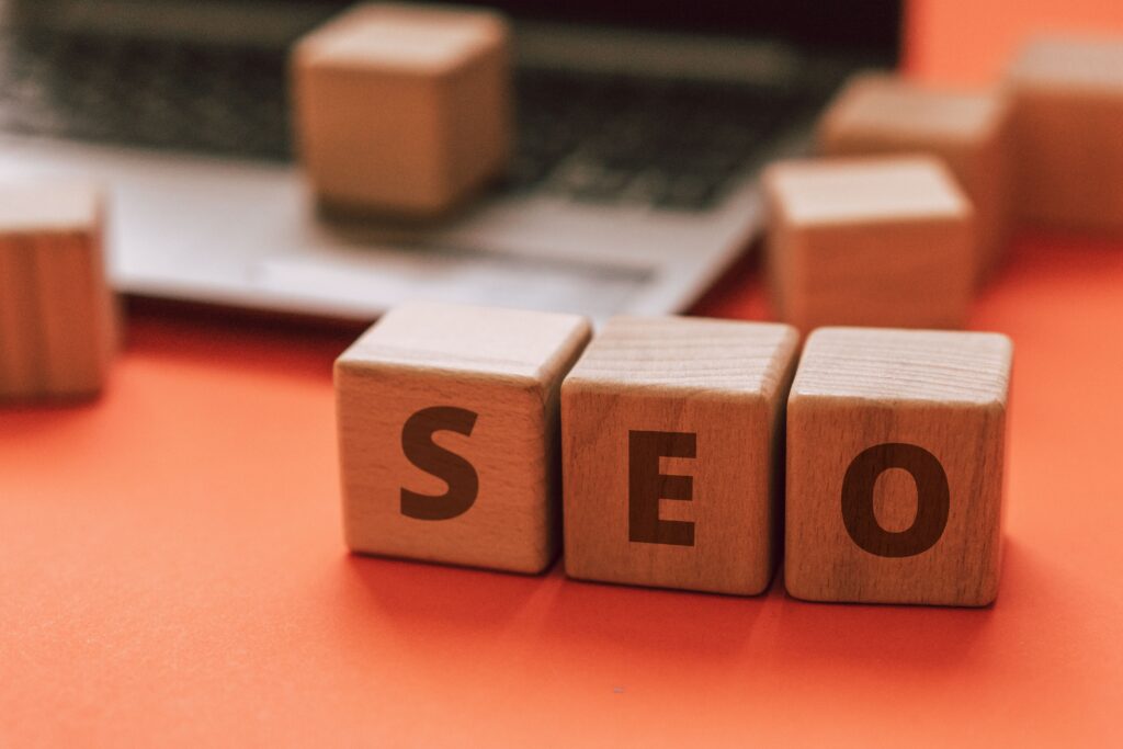 Three word blocks. Each word blog has one letter spelling out SEO. Which is a Digital Marketing term.