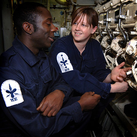 Marine mechanics from the Royal navy. Image from Royal Navy careers 
